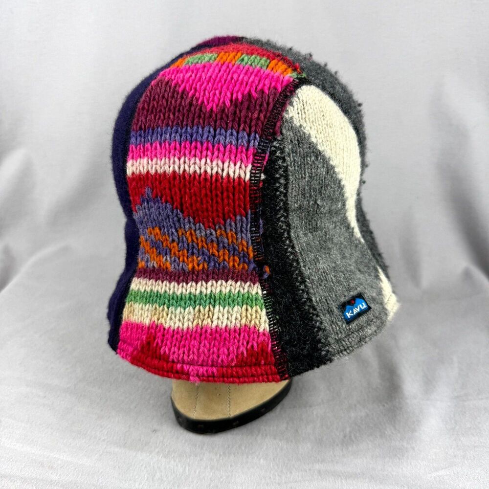 KAVU Beanie Hat Womens Multicolor One of a Kind Wool Bucket USA Made Patchwork